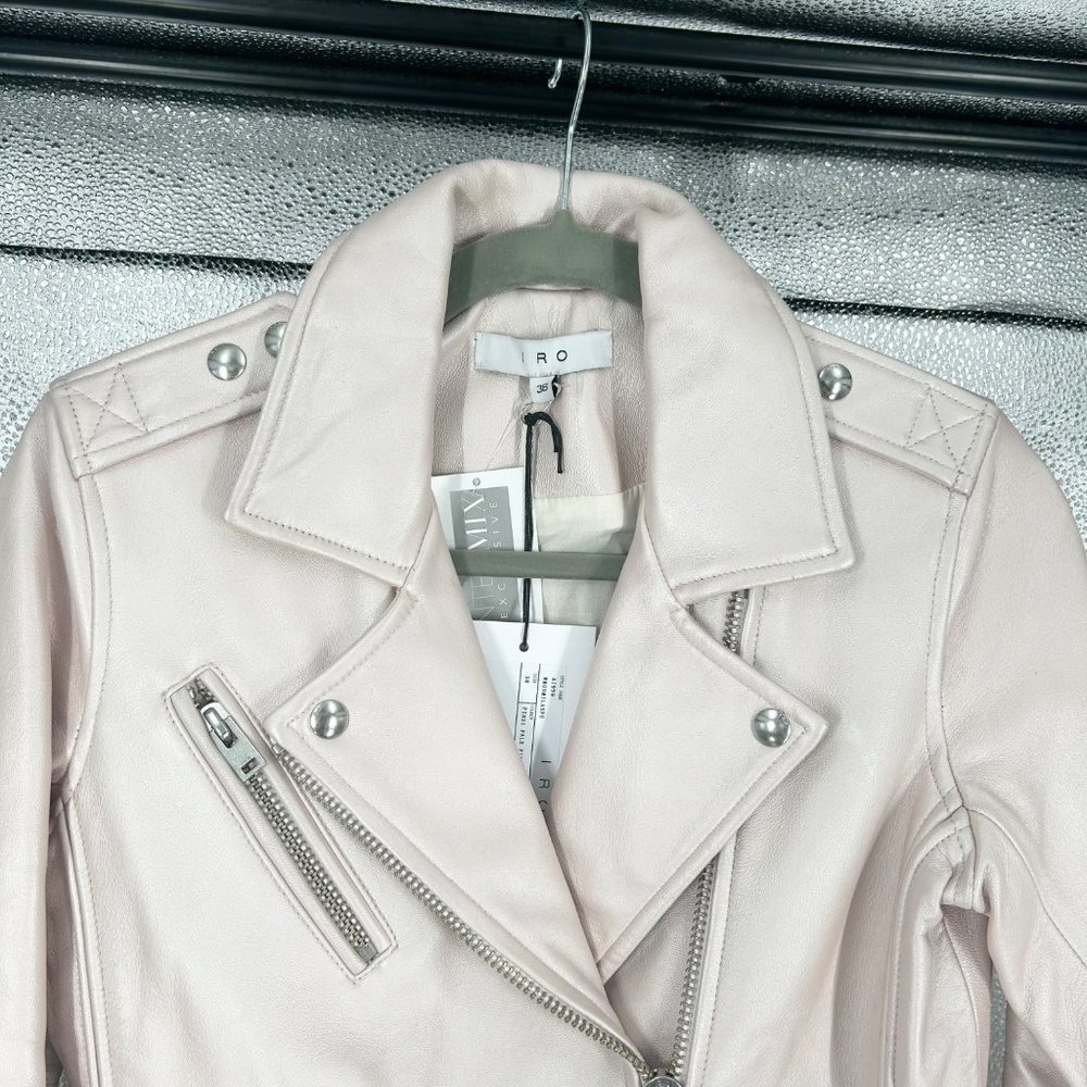 NWT Iro Milaspe Pearl Pink Lamb Leather Moto Jacket - Picture 4 of 11